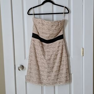 Strapless Lace Overlay Dress with Elastic Belt